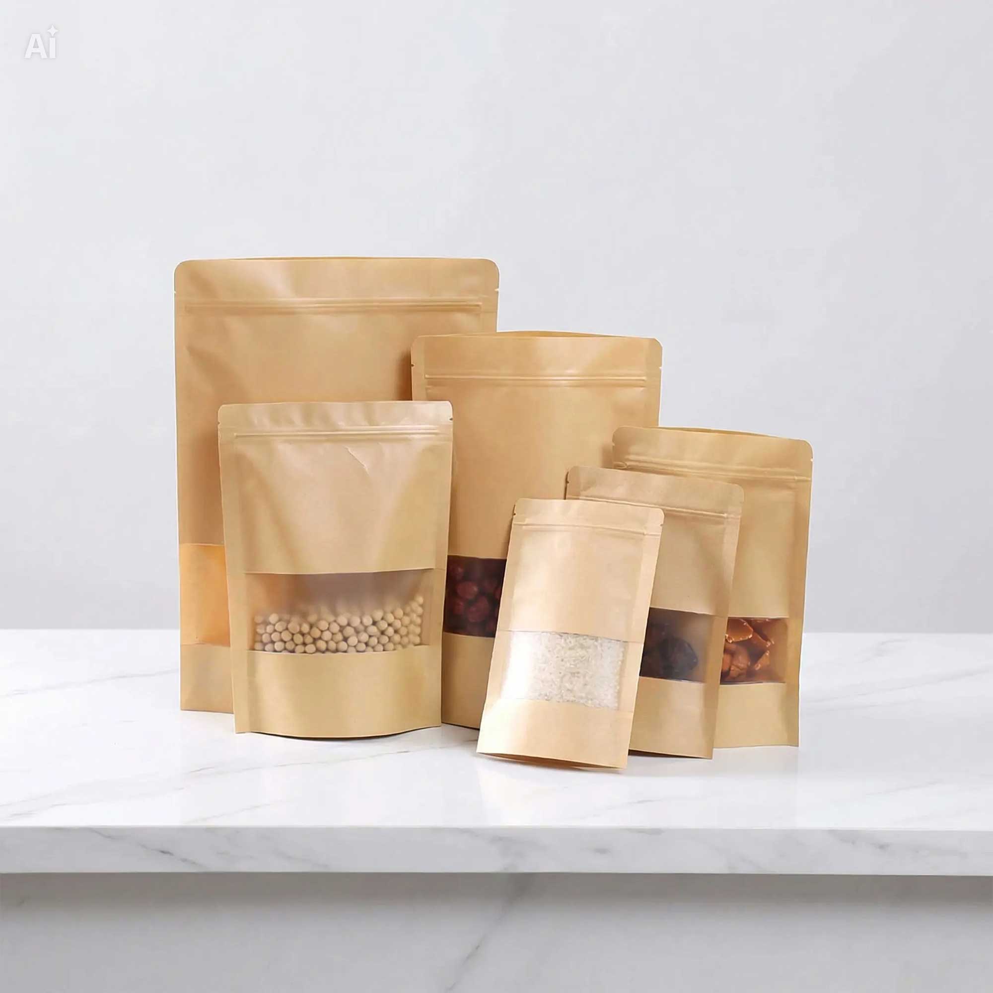 braon kraft doypack kesa sa zip zatvaračem i prozorom