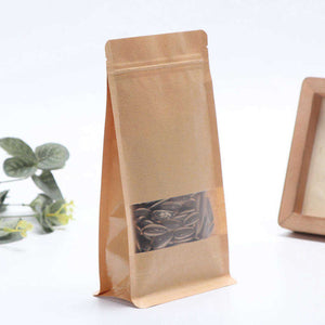 braon kraft doypack kesa sa ravnim dnom zip zatvaračem i prozorom