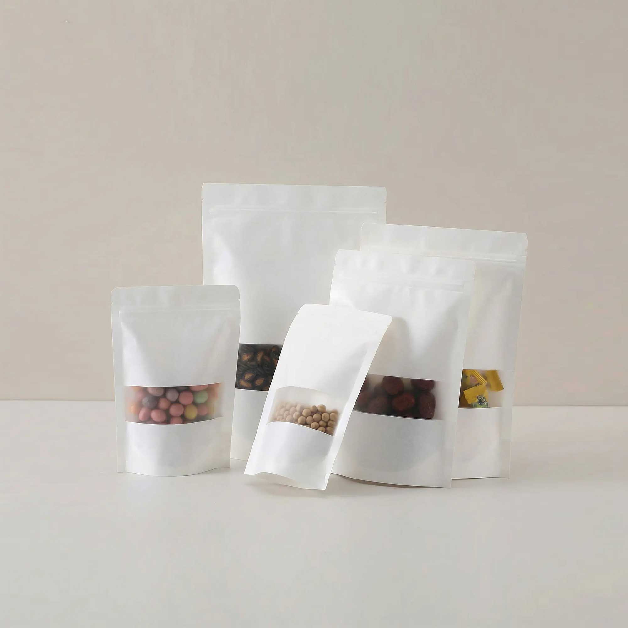 bela kraft doypack kesa sa prozorom i zip zatvaračem