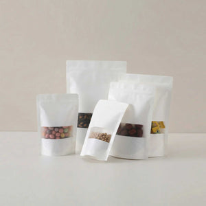 bela kraft doypack kesa sa prozorom i zip zatvaračem