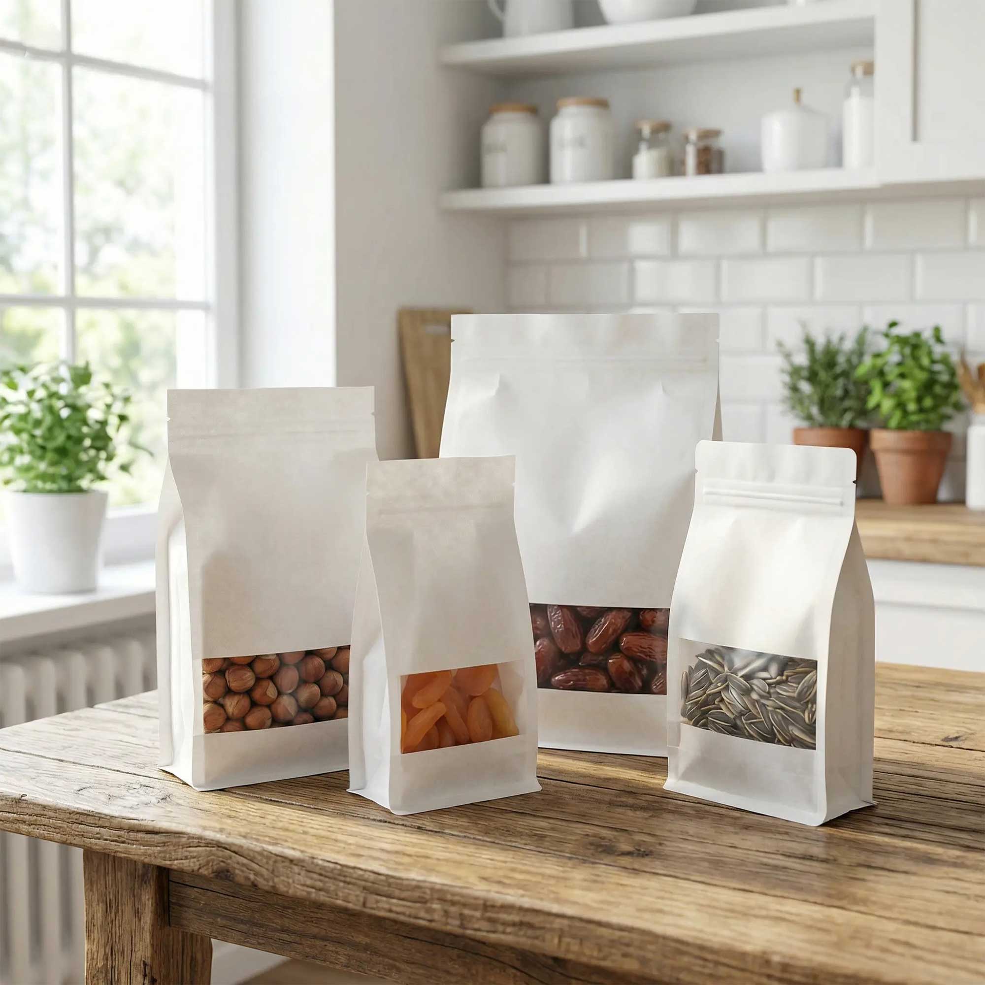 bela kraft kesa sa ravnim dnom za pakovanje kafe i čaja