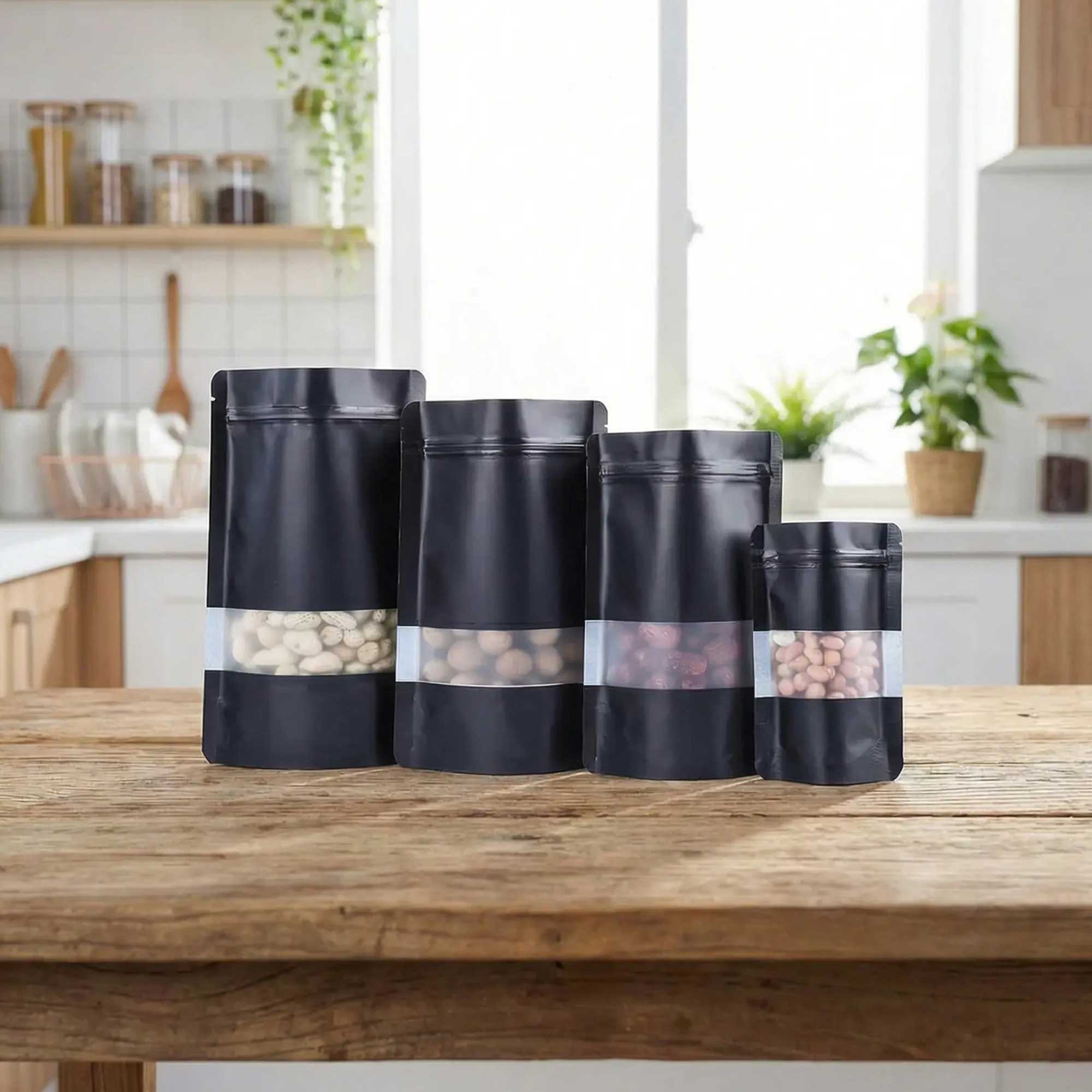 crna plastična doypack kesa sa zip zatvaračem i prozorom