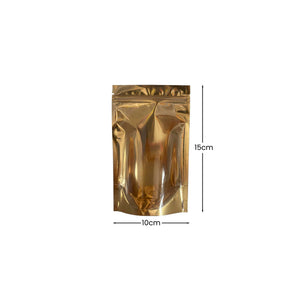 zlatna aluminijumska doypack kesa 10x15+3 cm sa prozorom za pakovanje kafe