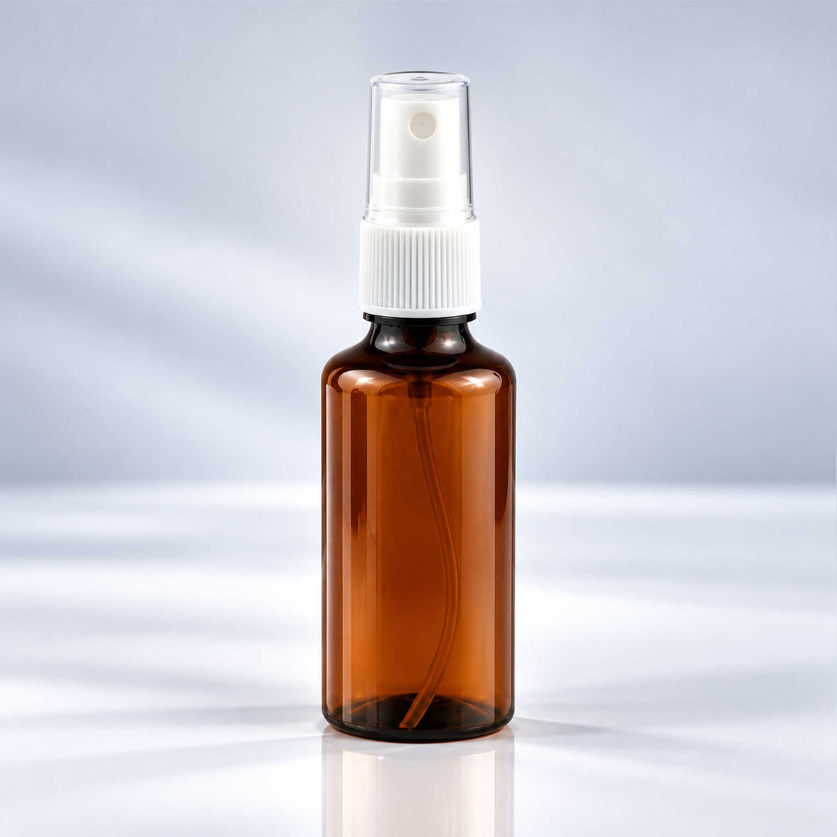 Braon PET bočica 50 ml sa belim sprej raspršivačem, grlo 18 mm - 413400 - 424100 | Bazika