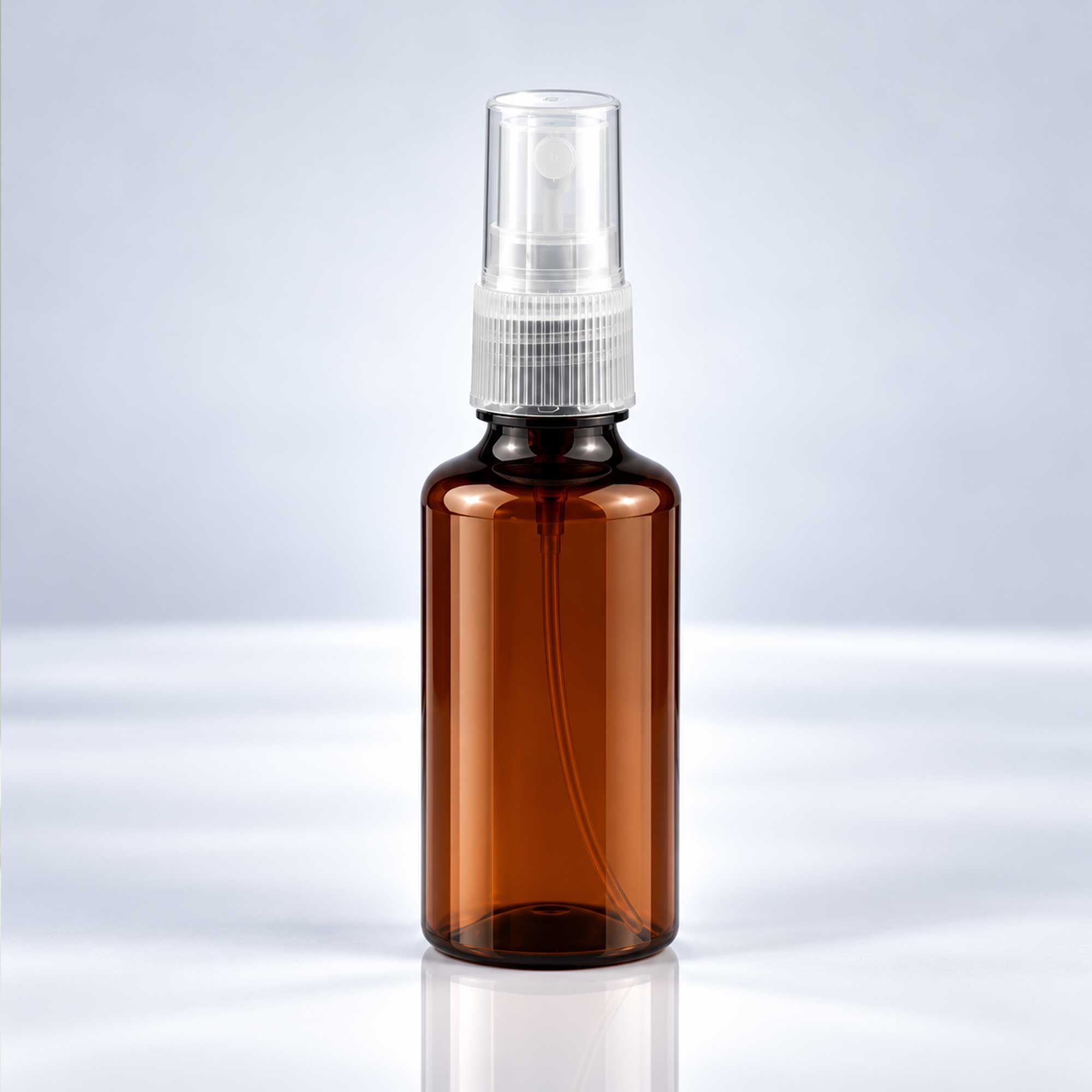 Braon PET bočica 50 ml sa transparentnim sprej raspršivačem, grlo 18 mm - 413400 - 424120 | Bazika