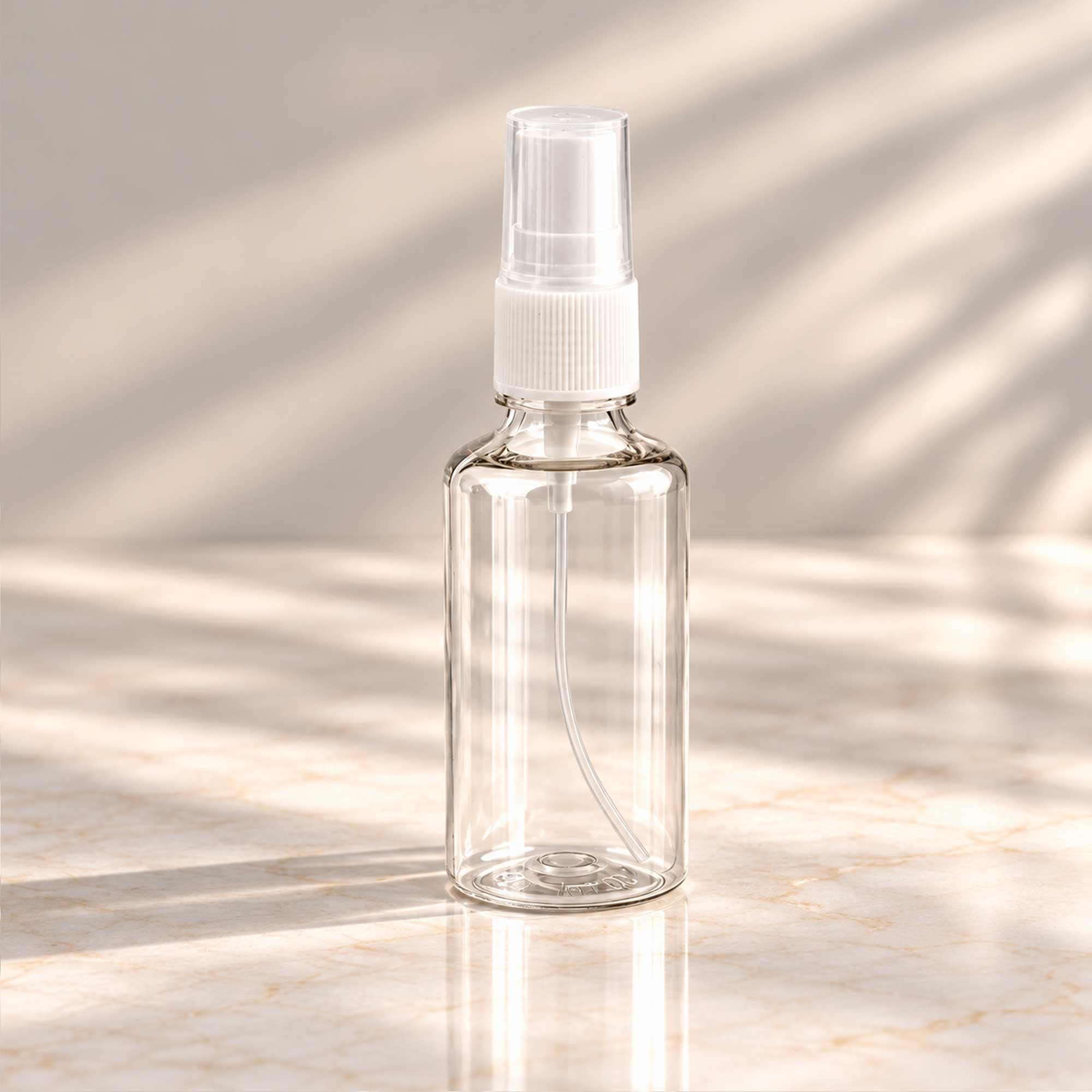 Transparentna PET bočica 50 ml sa belom gel-serum pumpicom, grlo 18 mm - 413400 - 425100 | Bazika