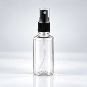 Transparentna PET bočica 50 ml sa crnim sprej raspršivačem, grlo 18 mm - 413400 - 424110 | Bazika