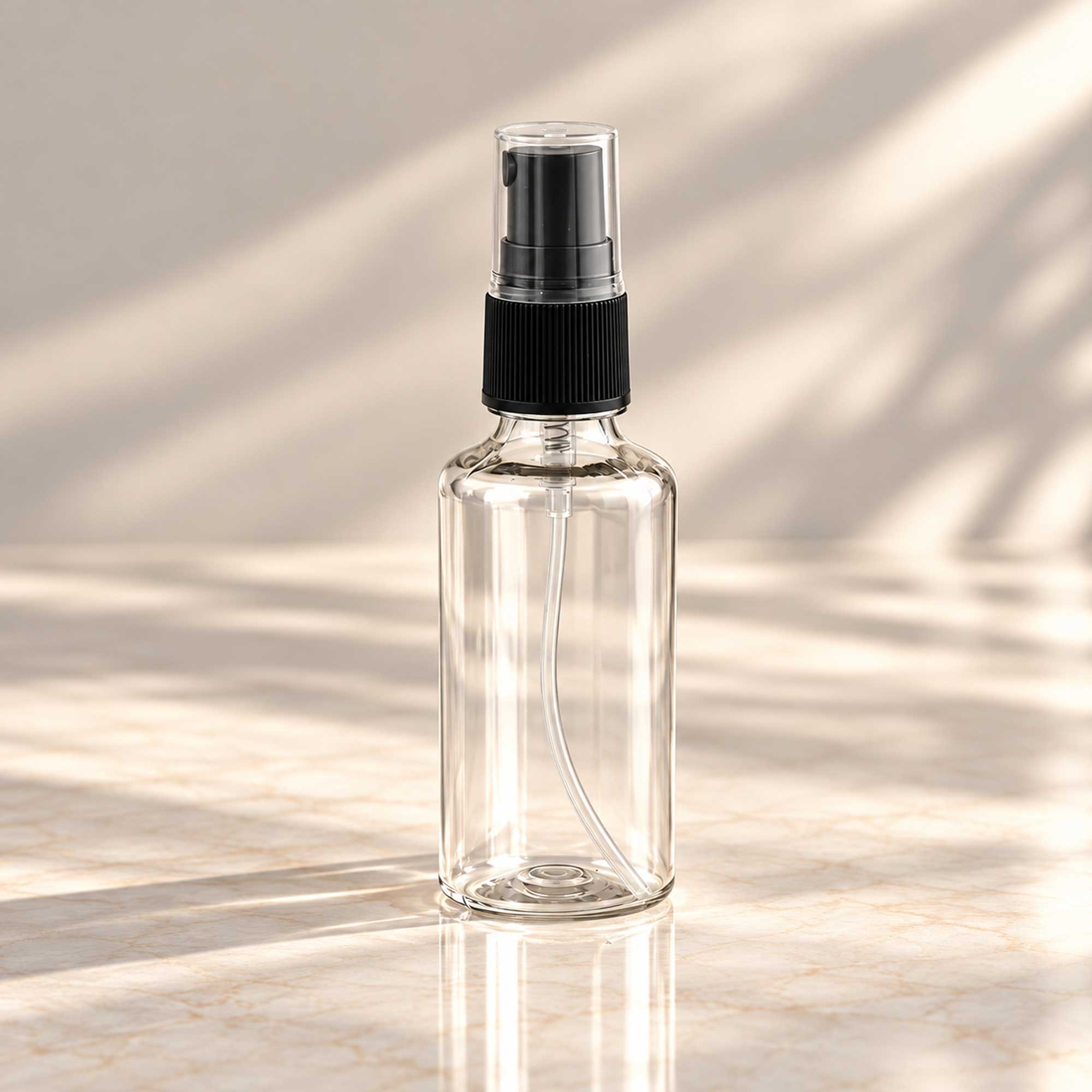 Transparentna PET bočica 50 ml sa crnom gel-serum pumpicom, grlo 18 mm - 413400 - 425110 | Bazika