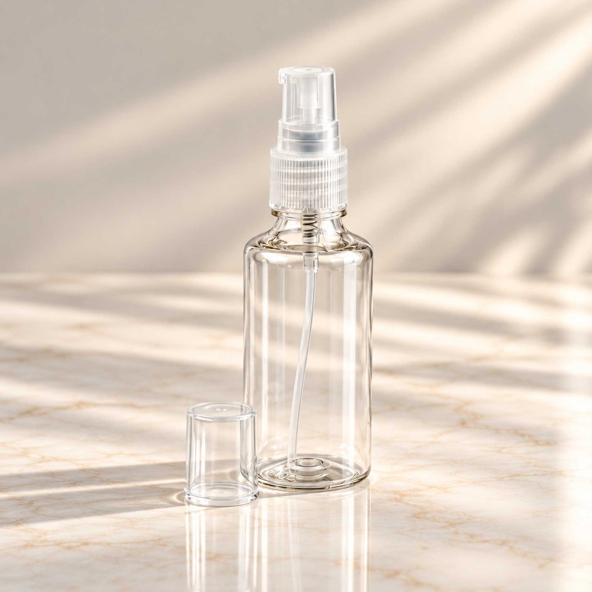 Transparentna PET bočica 50 ml sa transparentnom gel-serum pumpicom, grlo 18 mm - 413400 - 425120 | Bazika