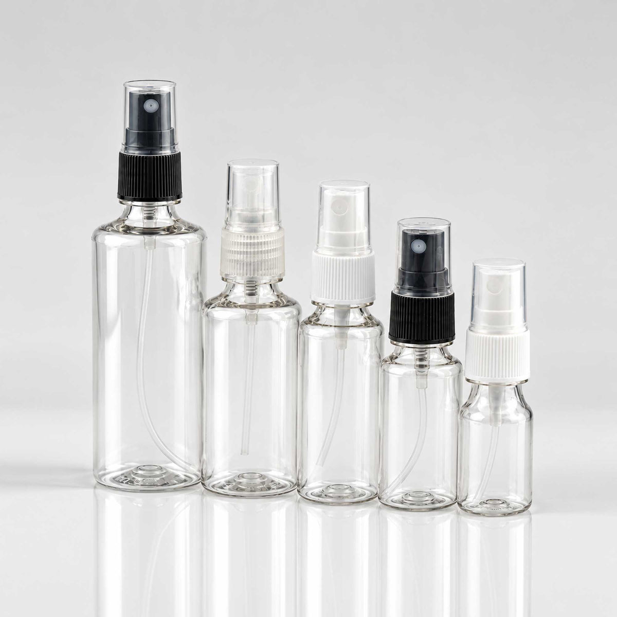 Transparentna PET bočice sa sprej raspršivačem 10, 20, 30, 50 i 100 ml, grlo 18 mm - 413100, 413200, 413300, 413400, 413500 - 424100, 424110, 424120 | Bazika