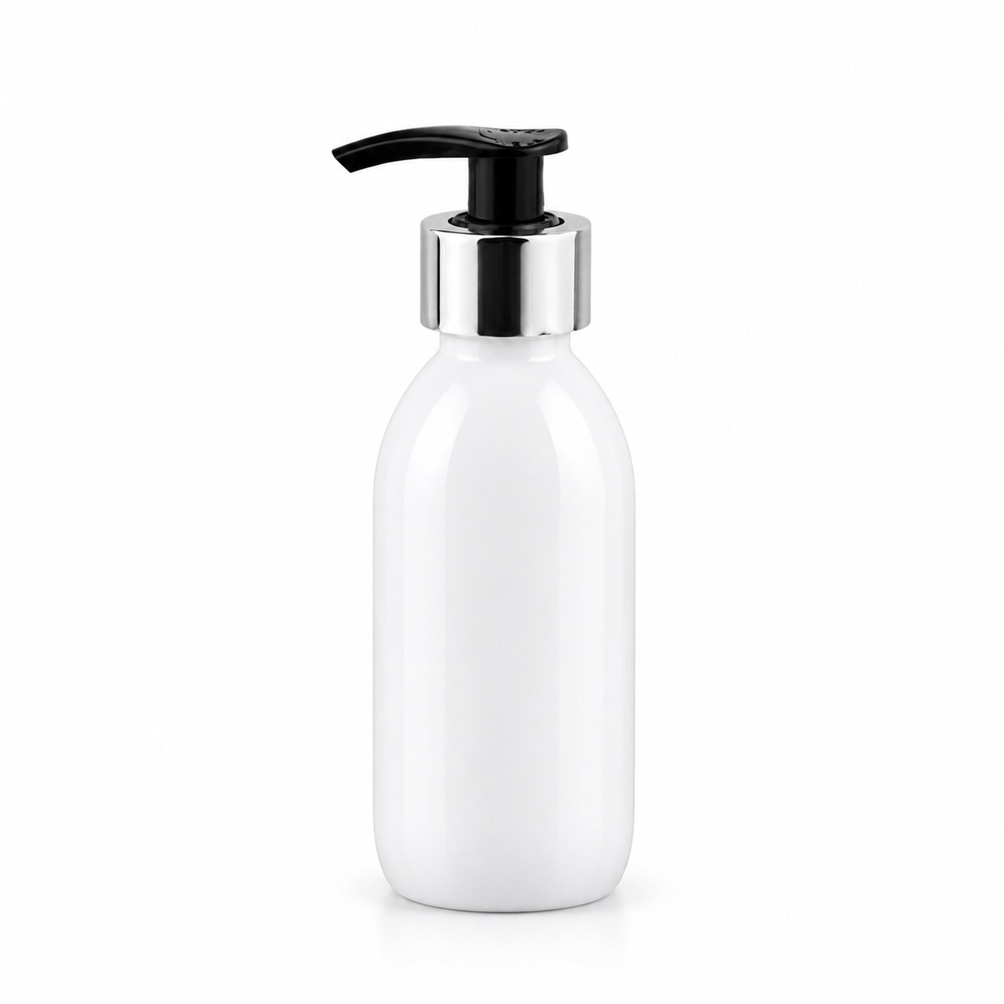 Bela PET boca za sirup sa crnom pumpicom dozatorom A 28/410, srebrni aluminijum prsten - 448560 | Bazika