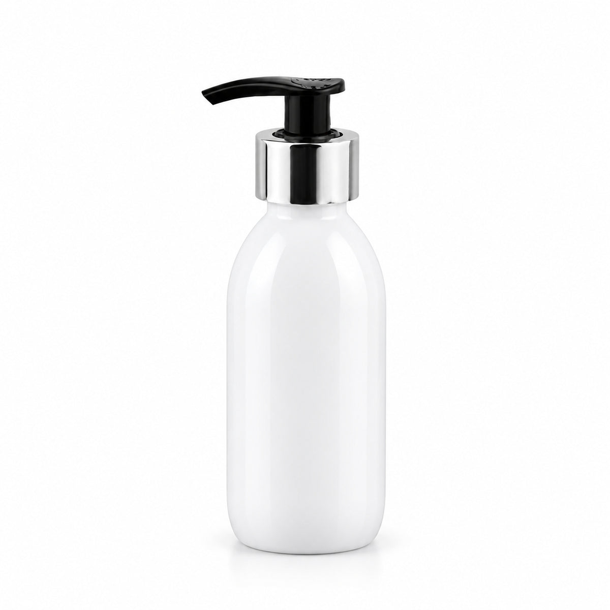 Bela PET boca za sirup sa crnom pumpicom dozatorom A 28/410, srebrni aluminijum prsten - 448560 | Bazika