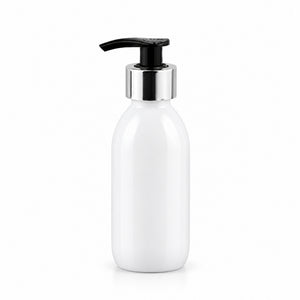 Bela PET boca za sirup sa crnom pumpicom dozatorom A 28/410, srebrni aluminijum prsten - 448560 | Bazika