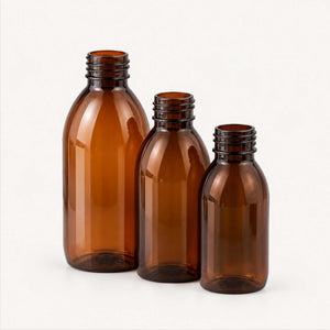 Braon PET boce za sirup 100, 150 i 250 ml, grlo 28 mm, bez poklopca - 442300, 443100, 443200 | Bazika
