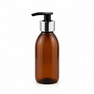 Braon PET boca za sirup sa crnom pumpicom dozatorom A 28/410, srebrni aluminijum prsten - 448560 | Bazika