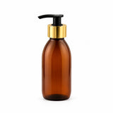 Braon PET boca za sirup sa crnom pumpicom dozatorom A 28/410, zlatni aluminijum prsten - 448565 | Bazika