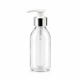 Transparentna PET boca za sirup sa belom pumpicom dozatorom A 28/410, srebrni aluminijum prsten - 448550 | Bazika