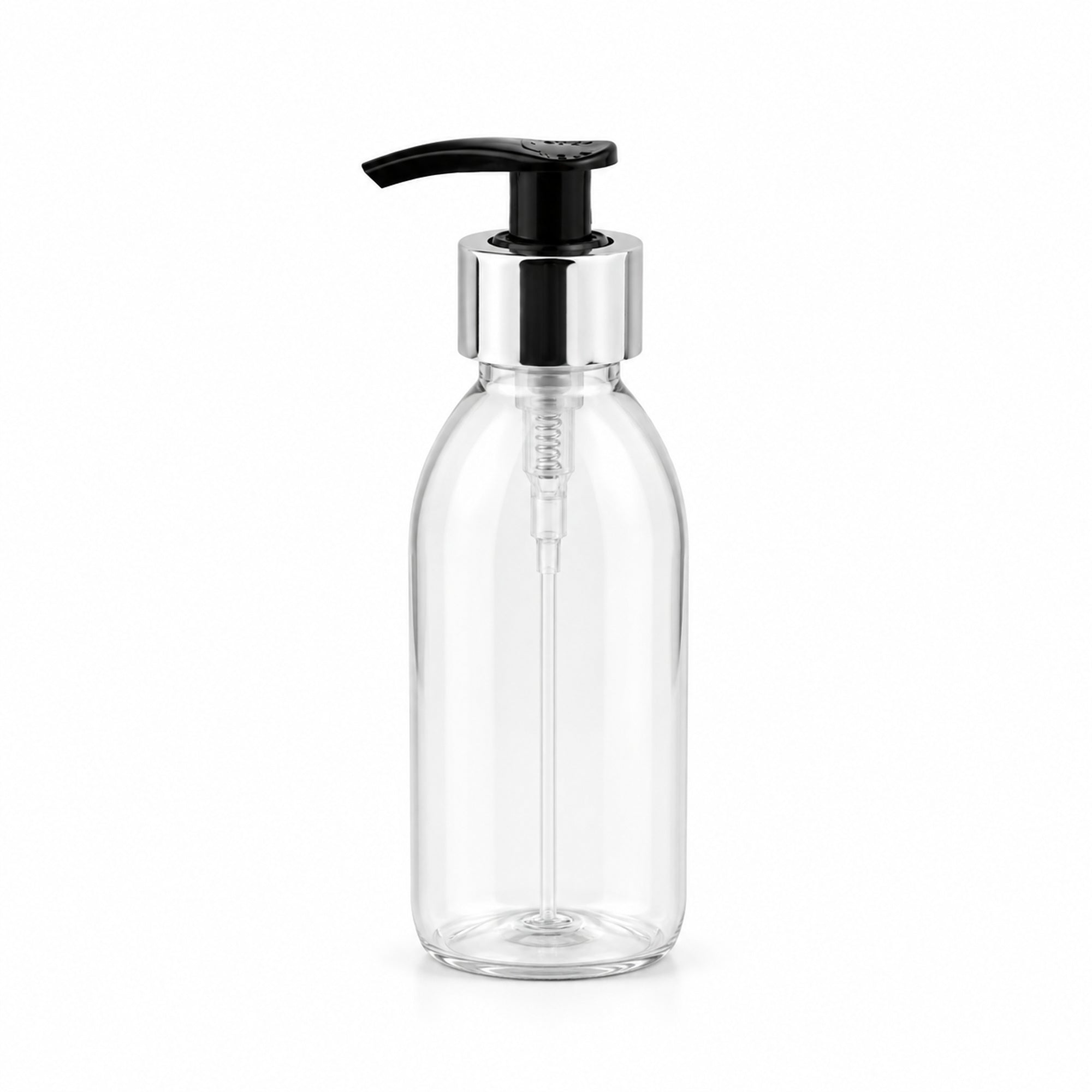 Transparentna PET boca za sirup sa crnom pumpicom dozatorom A 28/410, srebrni aluminijum prsten - 448560 | Bazika