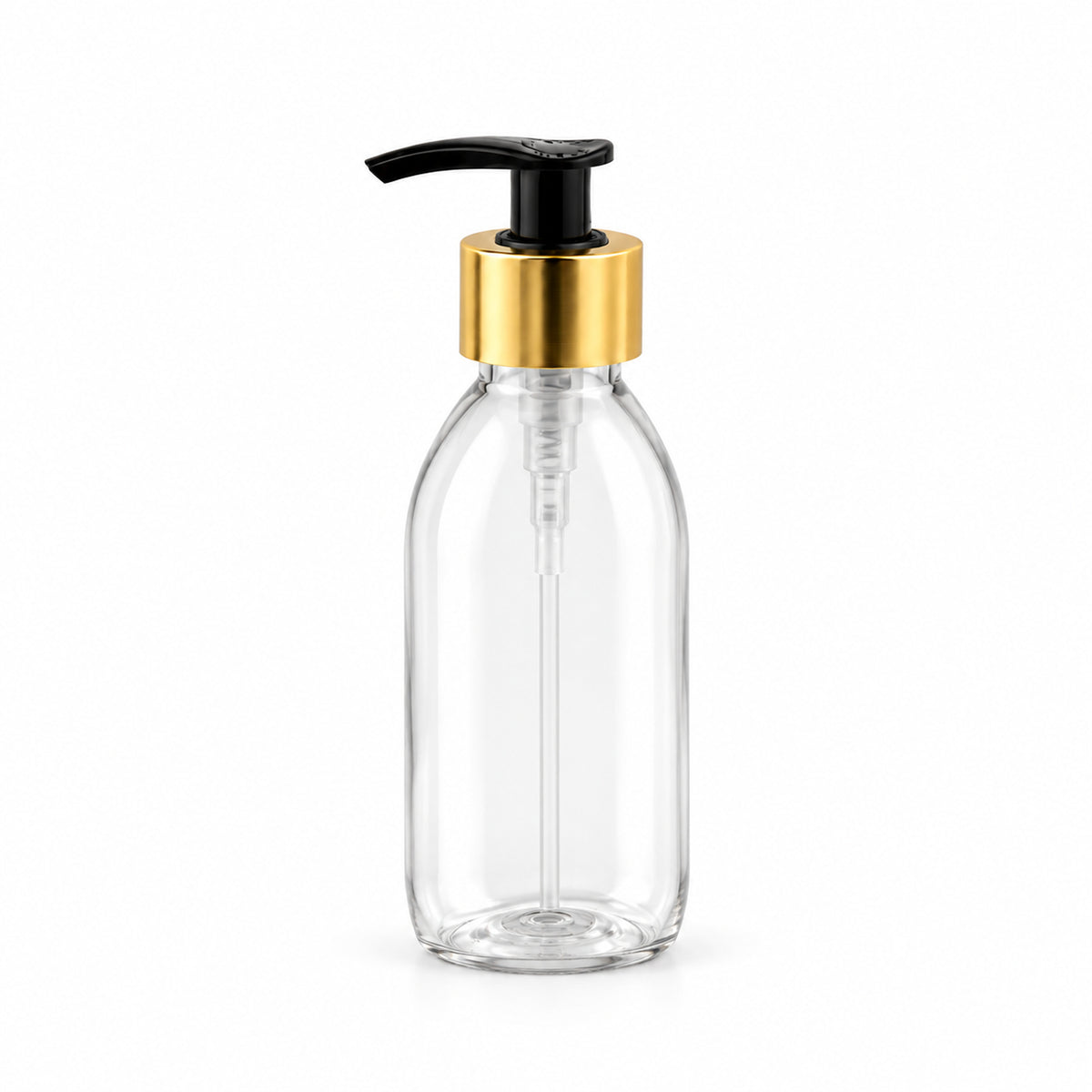Transparentna PET boca za sirup sa crnom pumpicom dozatorom A 28/410, zlatni aluminijum prsten - 448565 | Bazika