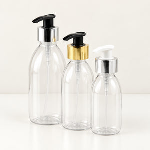 Transparentne PET boce za sirup 100, 150 i 250 ml sa pumpicom dozatorom i aluminijumskim prstenom - 442300, 443100, 443200, 448550, 448560, 448565 | Bazika