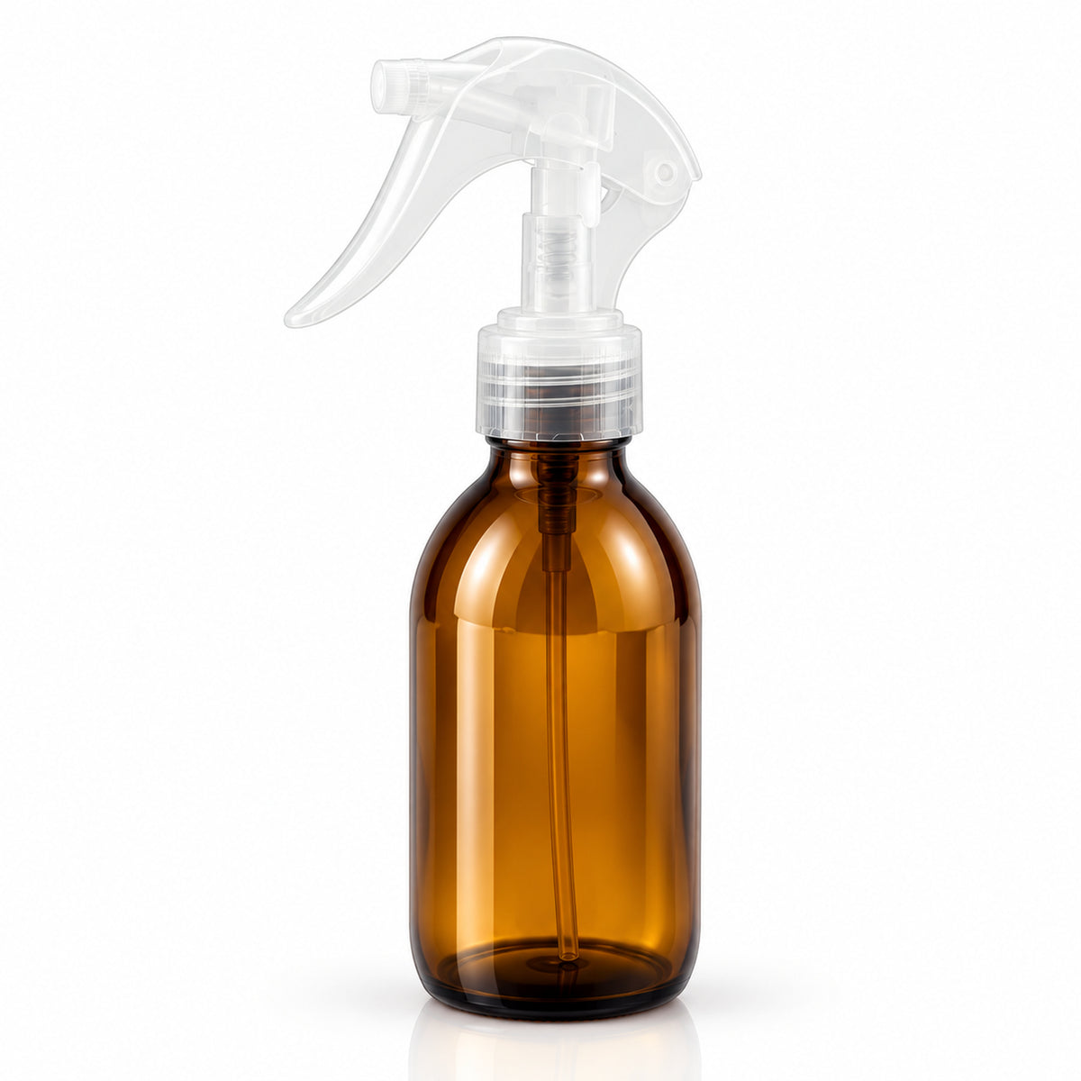 Braon staklena boca za sirup 100 ml, grlo 28 mm, sa transparentnim trigger sprej raspršivačem - 441180, 448460 | Bazika