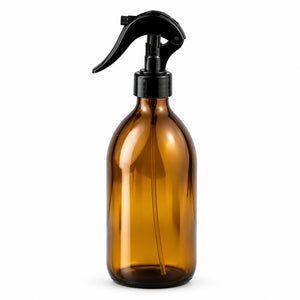Braon staklena boca za sirup 500 ml, grlo 28 mm, sa crnim trigger sprej raspršivačem - 441250, 448455 | Bazika