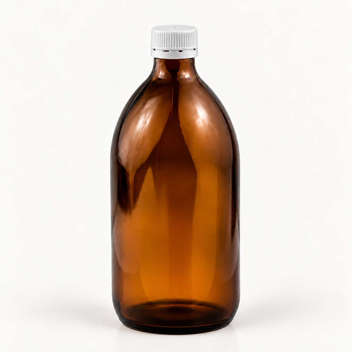 Braon staklena boca za sirup 500 ml, grlo 28 mm, sa belim plastičnim poklopcem - 441250, 448110 | Bazika