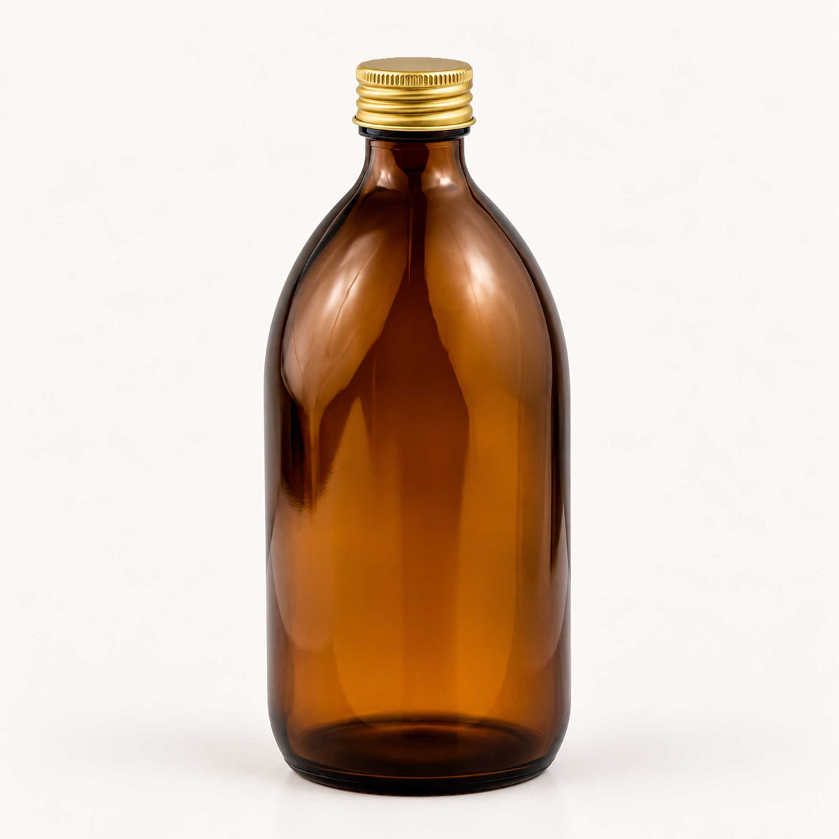 Braon staklena boca za sirup 500 ml, grlo 28 mm, sa zlatnim aluminijumskim poklopcem - 441250, 448180 | Bazika
